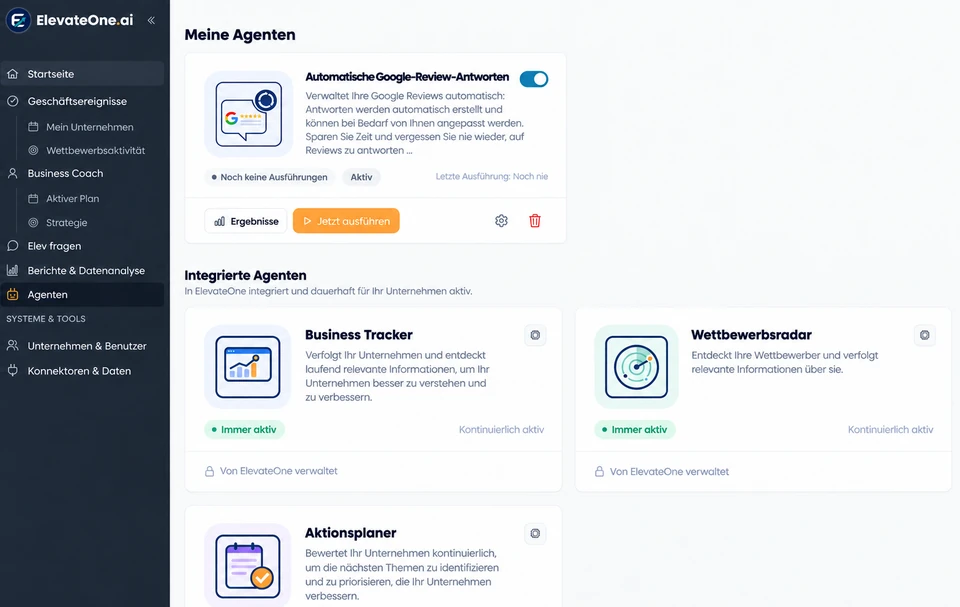 Agent overview in German with Google Review Agent