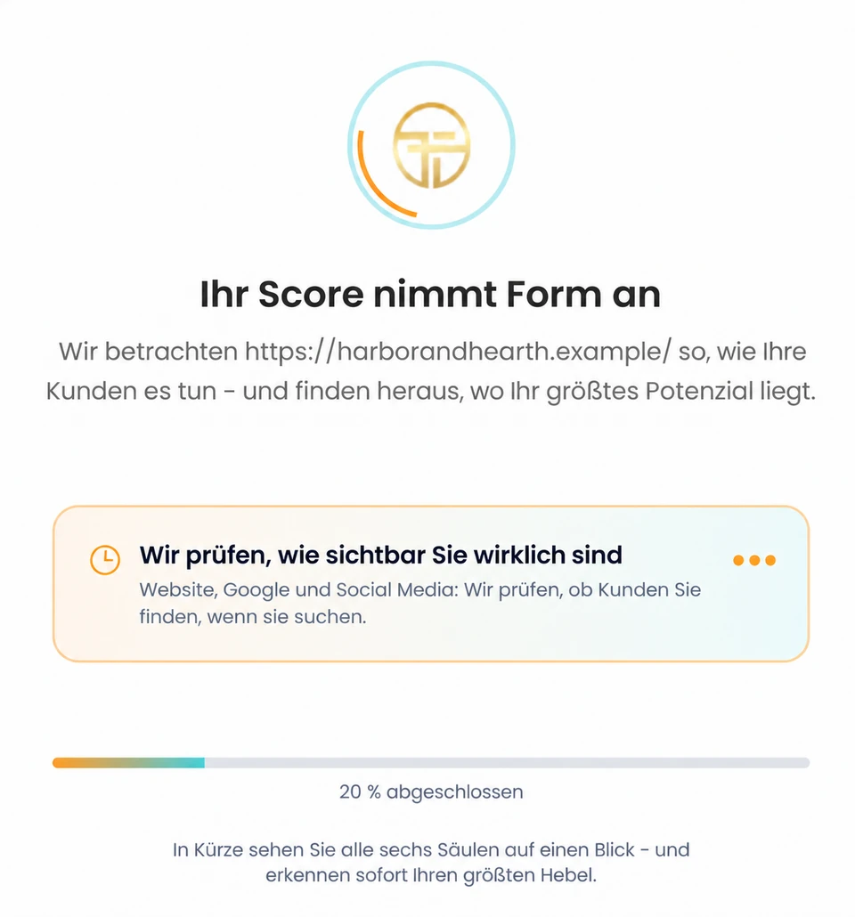Echte deutsche ElevateScore-Analyse mit Fortschritt und Prüfung der Sichtbarkeit